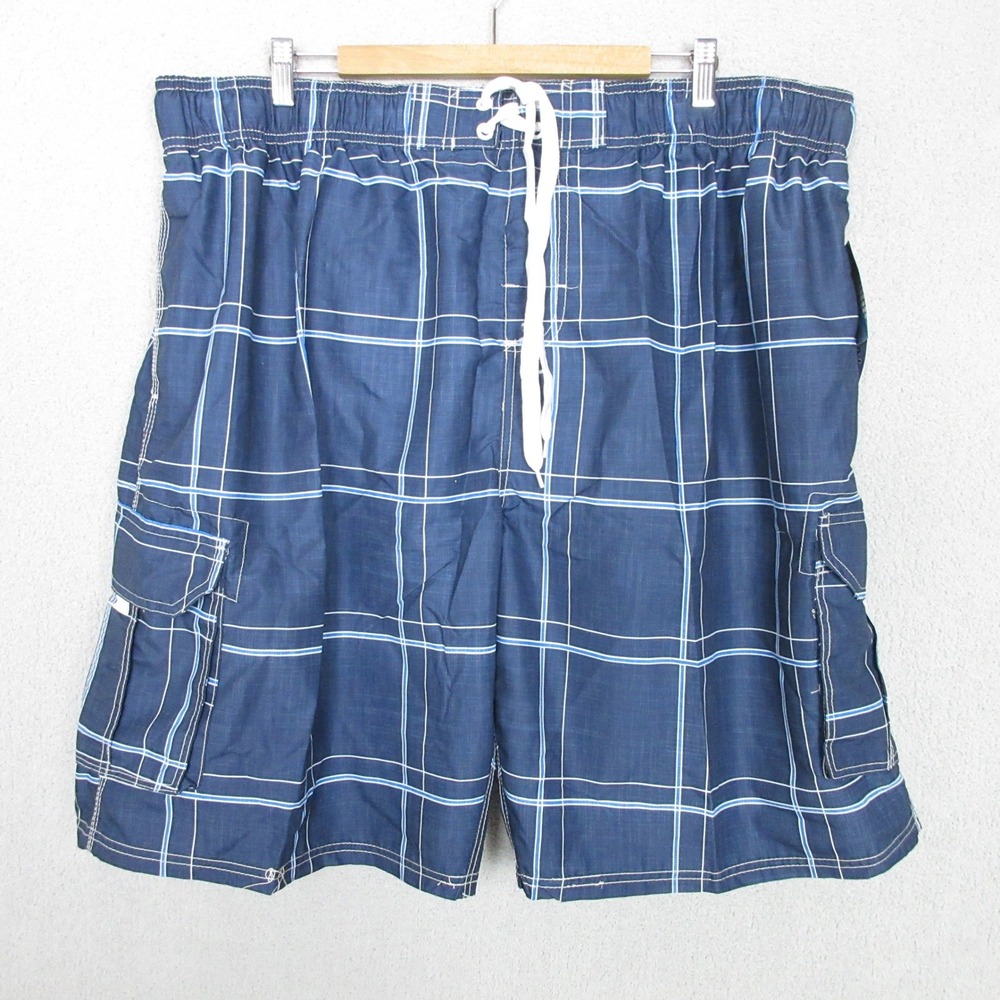 Kanu Surf Men's Swim Trunks Navy‎ Plaid Cargo Pockets UPF 50+ Size 4X